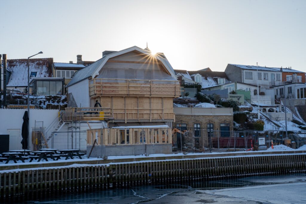 A building being built in the harbour