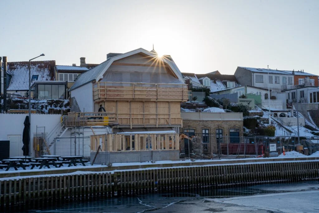 A building being built in the harbour